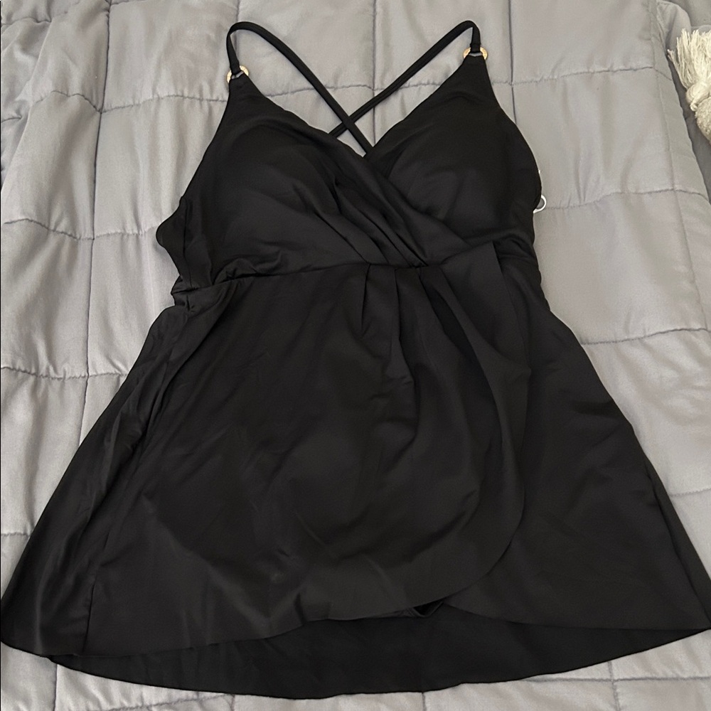 NWT Anne Cole Black Wrap One Piece Swim Dress